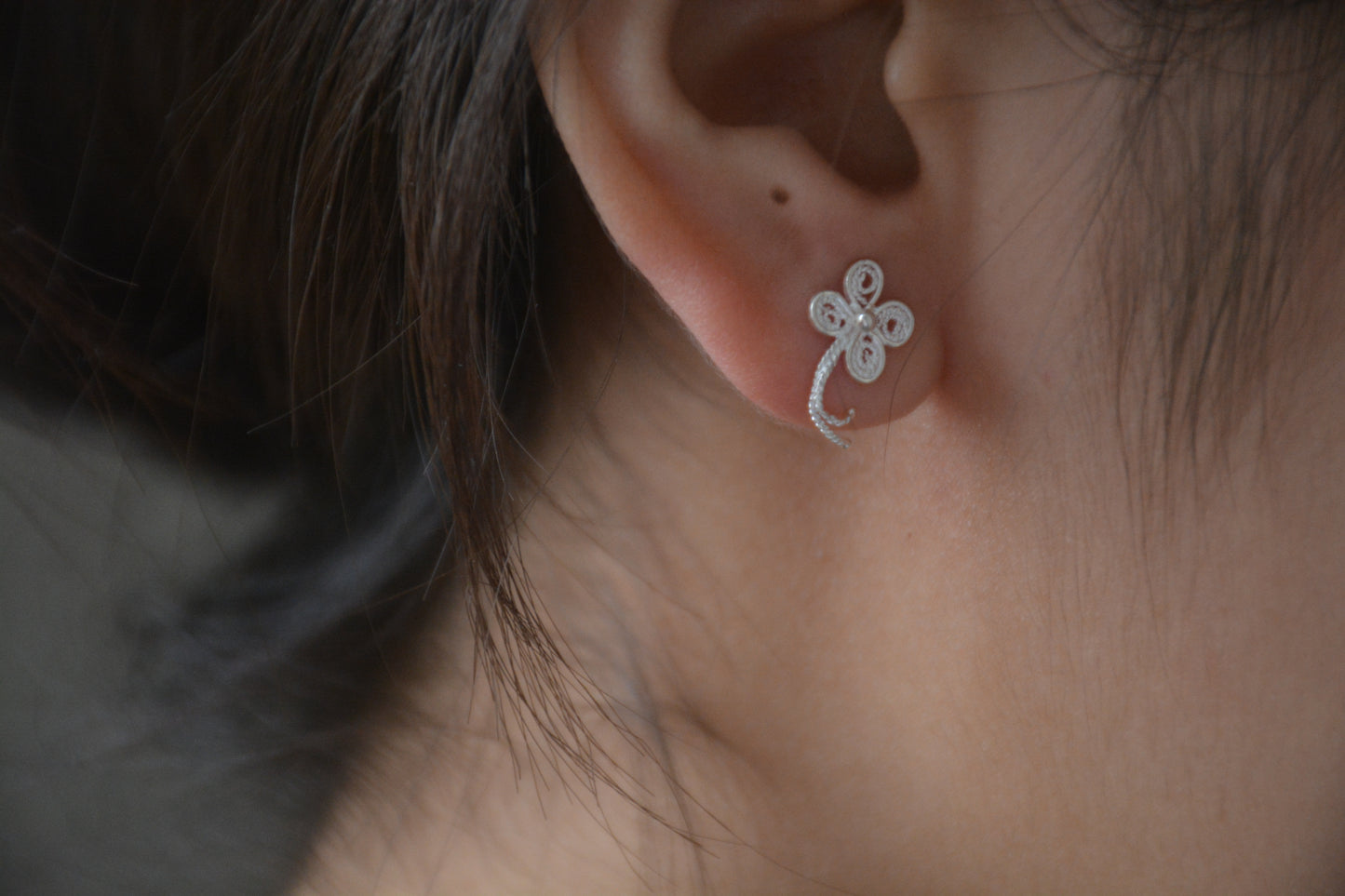 Silver Bloom Filigree Stud Earrings